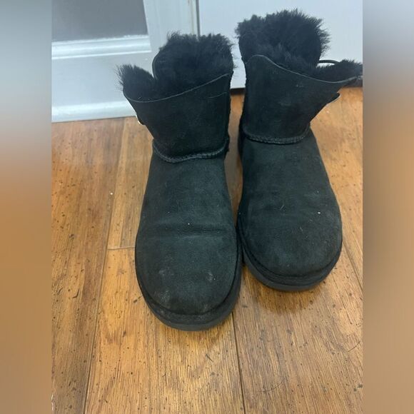 Ugg Mini Bailey Button Bling Boot Black Swarovski Crystal Button Womens - Picture 6 of 9